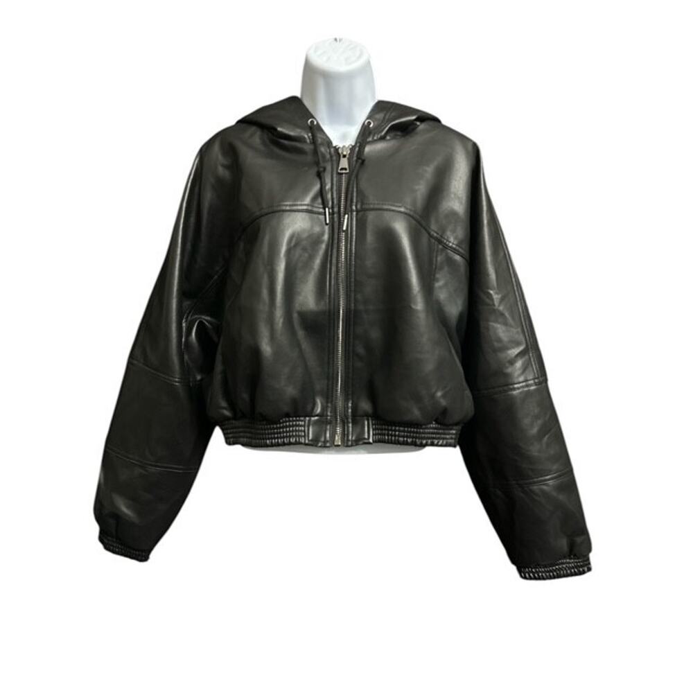 Windsor XL Coat Popular Slick Black Faux Leather Cropped Foxy Bomber Jacket NWOT